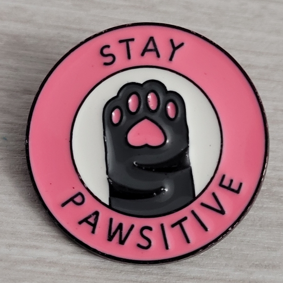 Stay Pawsitive Cat Paw Enamel Pin - Picture 1 of 8